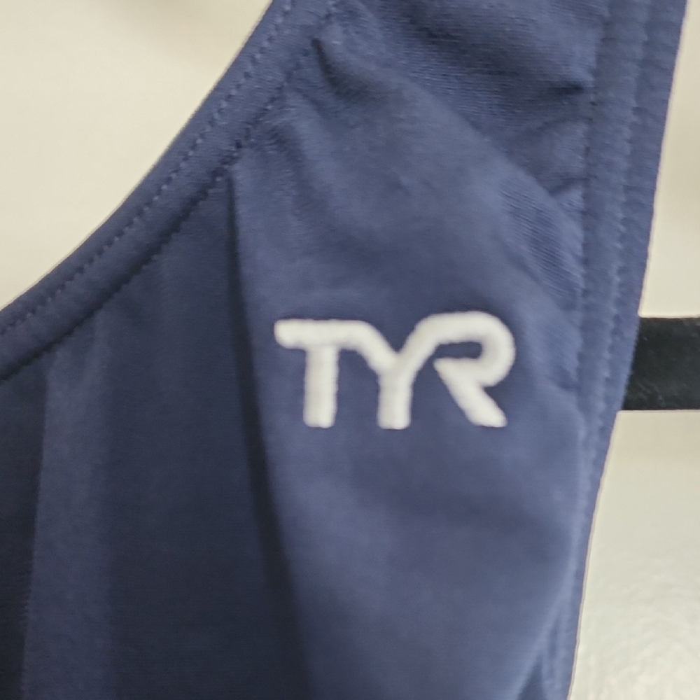 TYR One Piece Athletic Swimsuit Navy Blue Training Lap Swim - Picture 2 of 7